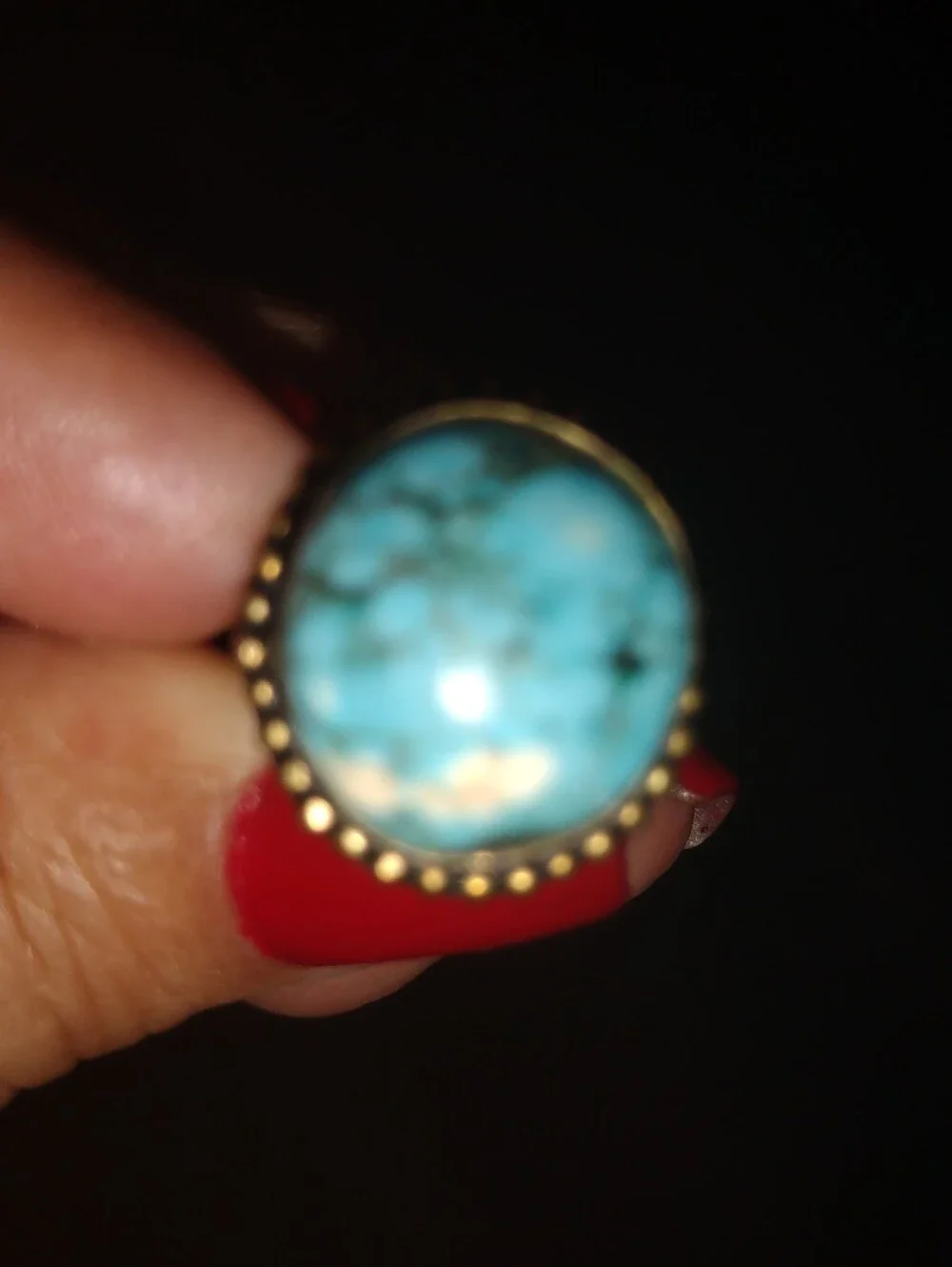 Turquoise Cabochon Ring with  Beaded Halo - Women Jewelry